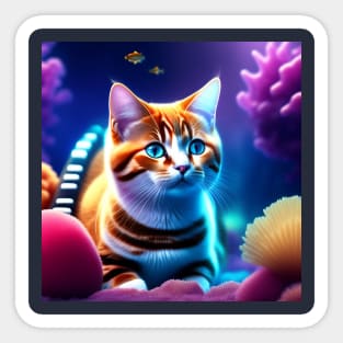 AquaNaut Cat in A Coral Reef Sticker